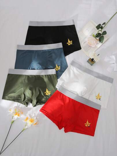 青少年男孩卡通印花撞色边平角内裤