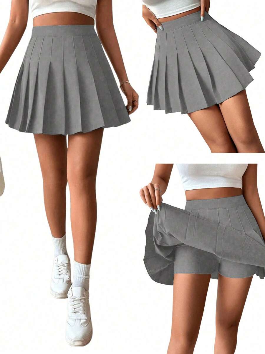 Teen GirlElegant Pleated High Waist Skirt Shorts 2-In-1, Summer Versatile Item, Can Be Paired With Shirts, Long/Short Sleeve T-Shirts, Polo Shirts