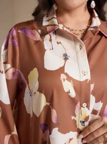 Veilorie Chaqueta de manga larga con diseño floral y abotonadura sencilla, y pantalones, conjunto de estilo árabe modesto para mujer de talla grande