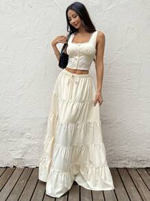 SHEIN EZwear Women Two Pieces Outfits For Daily Wear Honeymoon Outfits Woman - Apricot - View 3