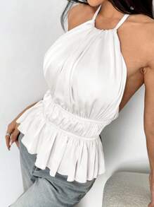 SHEIN EZwear Sexy Satin Backless Halter Neck Sleeveless Top, Summer - White - View 4