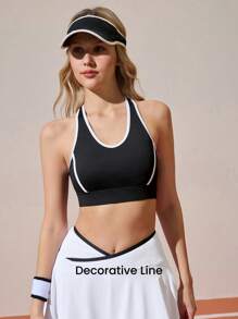 CourtClass Áo ngực thể thao thiết kế xoắn lưng Colorblock Yoga & Outdoor dành cho nữ - Đen và trắng - Xem 3