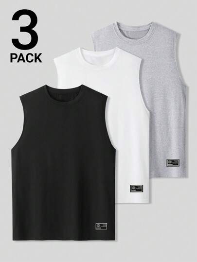 Chillumni Men's Casual Solid Color Sleeveless Vest, Summer 3 Pack Of Vest Pack Of T Shirts T Shirts For Men Packs