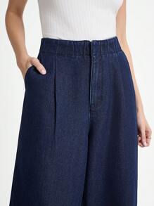 Daynim Casual Item 水洗阔腿牛仔裤 - 深色水洗藍 - 查看 6