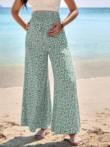 SHEIN Pregnant Women's Ditsy Floral Elastic Waist Loose Leg Pants