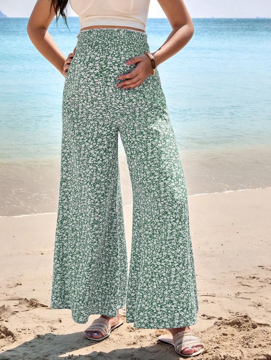 SHEIN Pregnant Women's Ditsy Floral Elastic Waist Loose Leg Pants