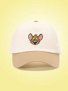 TOM & JERRY X SHEIN Fashionable Casual Cute Jerry Embroidery Colorblock Baseball Cap - Multicolor - View 1