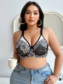 SHEIN 1 pieza Sujetador lencero con encaje y aros para tallas grandes - Negro - Ver 5