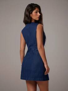 SHEIN Forever 21 女牛仔装 茶会礼服 俱乐部装 蓝色连衣裙 毕业派对女装 西部女装 - 深色水洗藍 - 查看 2