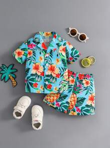 2pcs Toddler Infant Baby Boys Vacation Green Tropical Plant Pattern Short Sleeve ShirtElastic Waist Shorts Set, Kid Clothes. Toddler Clothes, Toddler Shirt, Toddler Short ,Baby Set, 6M-3T Toddler Boy Vacation Clothes Baby Boys Clothing Vacation Toddler Boys Vacation Outfits Toddler Boy Beach Clothes Baby Boy Hawaiian Shirt