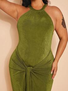 SHEIN BAE Plus Size Women Elegant High Street Mini Dress, Suitable For Music Festival, Summer,Birthday Dresses For Women - Green - View 6