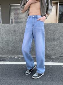 SHEIN Teen Boy Blue Fashion Casual Cool Comfy Boy Jeans For Dailywear And Back To School Boy Clothes - Blue - View 1