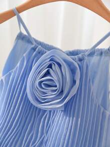 SHEIN Frenchy Vestido de organza azul plisado de talla grande, estilo universitario, apropiado para la temporada de regreso a clases, fiestas, citas