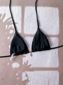 Swim Chiccia Springbreak 女士纯色金属吊坠装饰简约黑色夏季比基尼上衣 - 黑色 - 查看 2