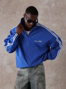 SUMWON Chaqueta deportiva con cierre completo, estilo retro, casual, deportivo, ropa de calle, primavera-otoño, clásico, cortavientos con raya lateral, para entrenamientos y ejercicio