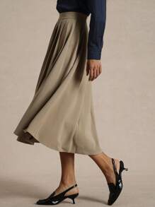 Briarwyn Casual Plain Woven Pleated Mid-Length Skirt For Women - Brown - View 4