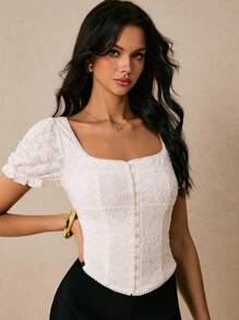 Poéselle 女士纯色圆领短袖T恤，夏季时尚 - 白色 - 查看 6