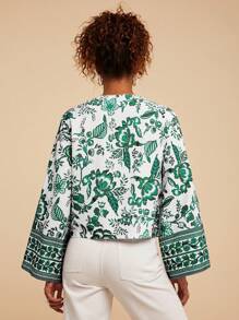 Travachic 女士度假风格印花梭织宽松衬衫、夏季、沙滩装、复活节、春假、度假女士、音乐会、波西米亚风、波西米亚、音乐节、热带度假、7 月 4 日、假日