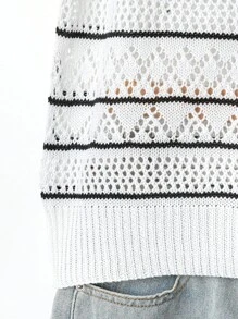 Breezaya 女式条纹印花圆领无袖休闲针织背心，夏季 - 黑與白 - 查看 3