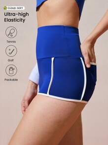 CourtClass Women's Fitness Yoga Shorts With Contrast Color Design, For Running & Workout - Royal Blue - View 3