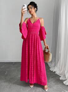 Elenzga Vacation Casual Sleeveless Full Flare Dress For Women - Hot Pink - View 3