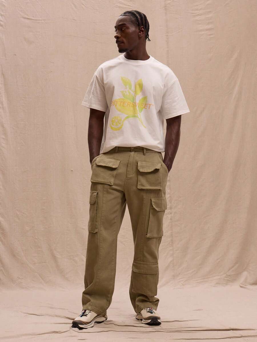 Musero Multi Utility Pocket Straight Leg Cargo Jeans Spring Summer Streetstyle Easter Festival - Army Green - View 1