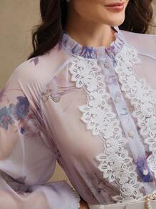 Anewsta 1 pièce Blouse à manches longues en maille pour femmes, mode pour l'été - Parme - Voir 2