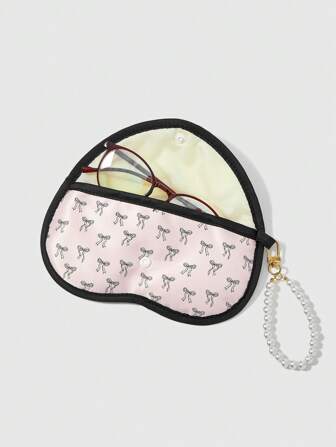 Kawaii 1pc Heart Shaped, Cute Bow Pattern Scratch-Resistant Simple Glasses Storage Bag