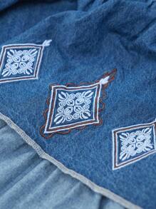 LanaWest Women's Summer Casual Embroidered Ruffle Hem Strap Denim Dress - Medium Wash - View 6