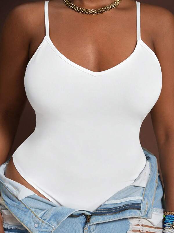 Slaydiva Plus Size Black Slim Fit Sleeveless Bodysuit, Autumn/Winter