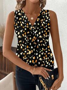 SHEIN Clasi Casual V-Neck Polka Dot Pattern Tank Top For Women, Suitable For Summer Suitable For Going Out - Multicolor - View 5