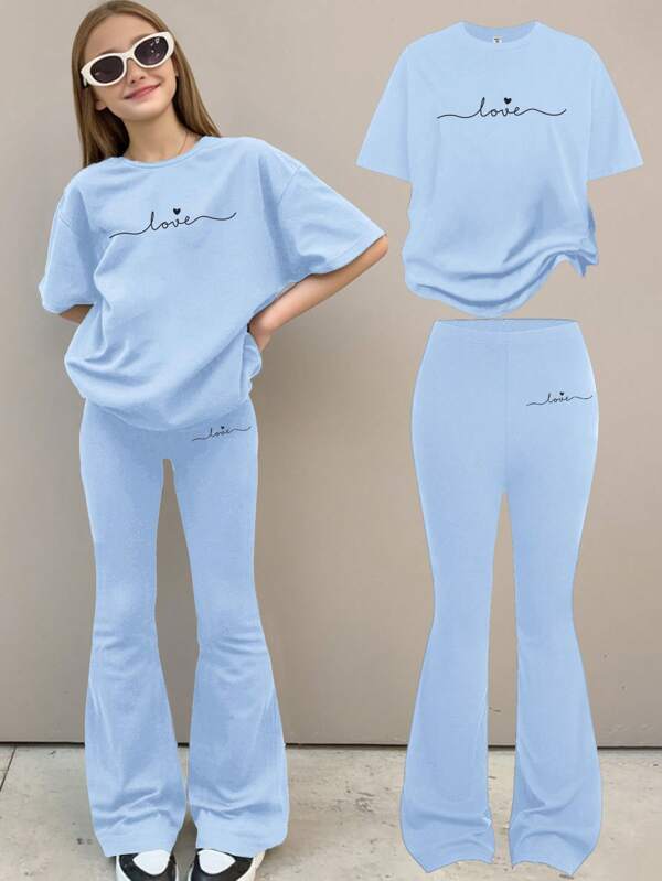 SHEIN Tween Girls Casual Minimalist Long Sleeve 2 Pieces Set, Suitable For Autumn/Winter