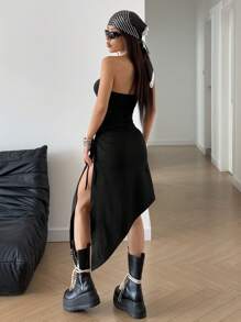 StreetHx Abito estivo da donna con orlo asimmetrico, in tinta unita, con laccio laterale e bandeau