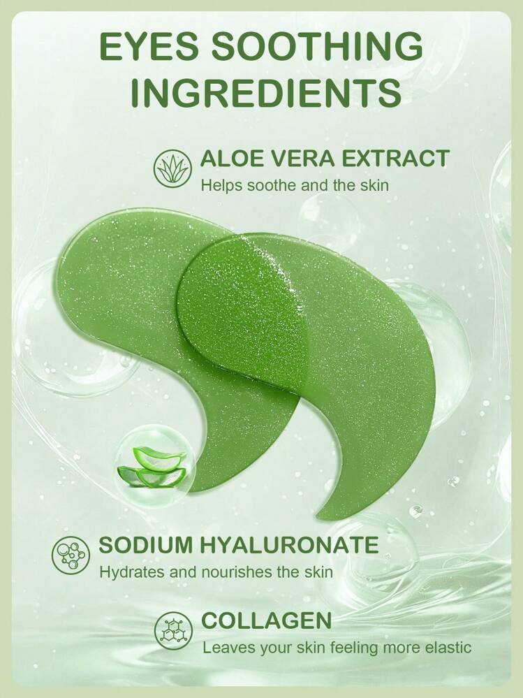 SlowSunday Aloe Vera Soothing Eye Mask, 30Pairs, Eye Patch, Korean Skincare, Aloe Vera Extract & Sodium Hyaluronate, Diminish Eye Bags, Improve Dark Circles, Tighten The Skin, Brigheten Eye Contour, For Winter, Skin Care, Y2K, New Year, For Valentine's Day, Valentines Gift, Valentines Day Gift, Ideal For Party - Green - View 4