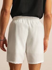 SWAVVY Men's Drawstring Waist Woven Shorts Baggy Knee Cool Lucky Plain All White Vacation Basic Friends