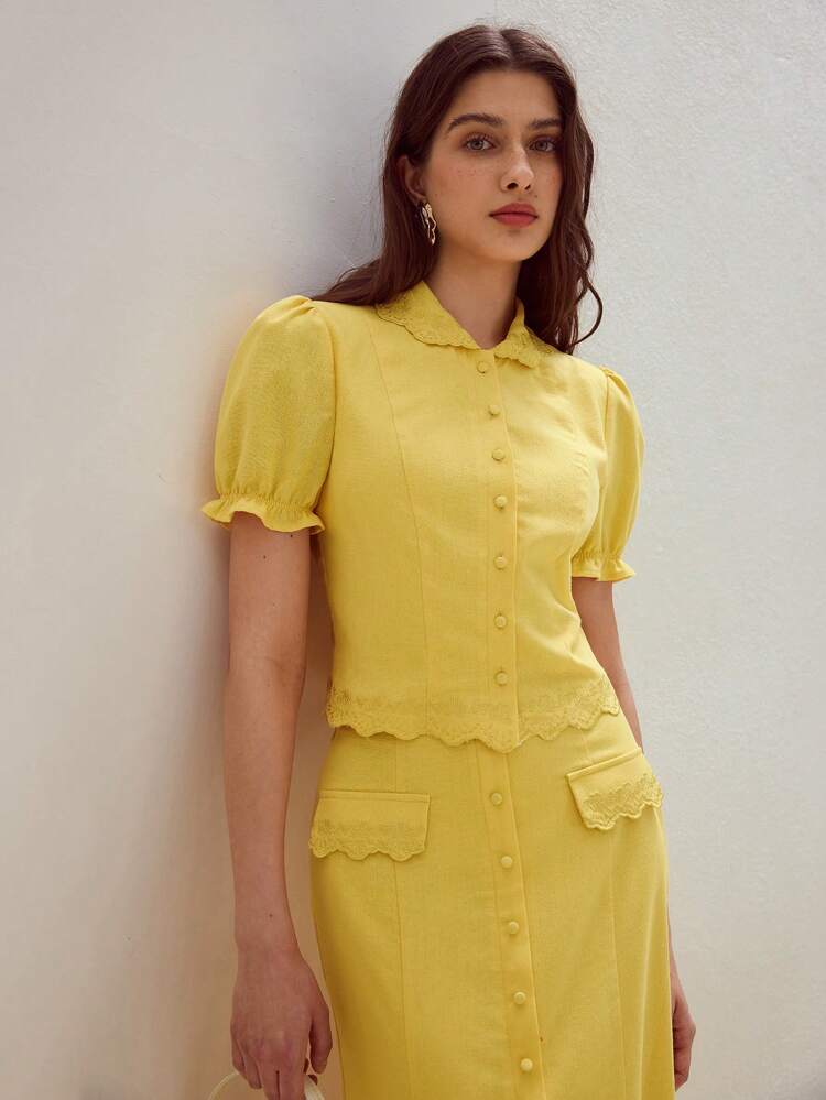 MOTF STUDIO LINEN EMBROIDERY FITTED SHIRT