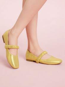 CUCCOO DOLLMOD Women Glittery Ruched Casual Versatile Flat Loafers - Gold - View 6