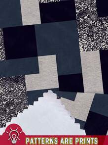 EMERY ROSE 2pcs/Set Casual Minimalist All-Over Print Top And Solid Color Pants, Plus Size