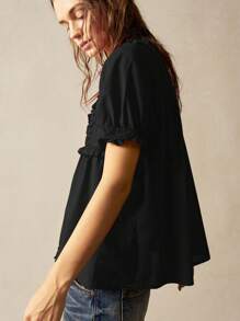 Bohemela Damen Lässig einfarbiges locker sitzendes Hemd aus Gewebe mit Kurzarm