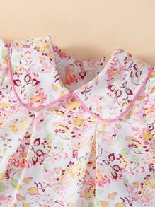 Baby Mädchen, süß, frisch, süß, bunte retro Palastmuster bedruckte Puppenbluse mit Rüschenärmeln, Top und Spitzen-Dreieckshose, geeignet für tägliche Reisen, Zuhause, Innenbereich, Einkaufen und Picknick - Pink - Übersicht 3