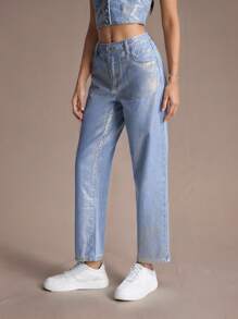 SHEIN EZwear Damen Lässig Washed metallic konische Jeans