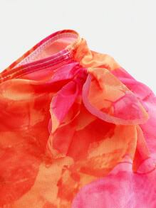 SHEIN Girlism Bộ đồ bơi thể thao 3 món in hoa giản dị thoải mái cho bé gái tuổi teen kèm áo choàng và chân váy ngắn - Nhiều màu - Xem 3