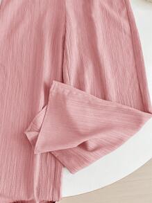 SHEIN LMoss Kids Pantalones anchos de pierna ancha con cintura elástica con cordón de tela texturizada para niñas preadolescentes