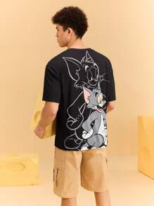 TOM & JERRY X SHEIN Men's Cartoon Graphic Round Neck Short Sleeve T-Shirt, Summer