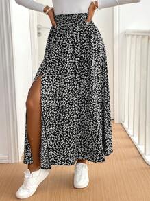 SHEIN Tall CURVE Plus Size Summer Vacation Ditsy Floral Split Hem Skirt