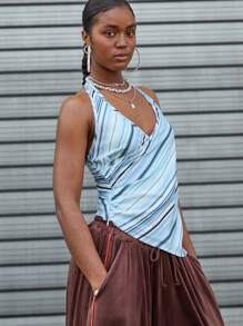 COUREZ Striped Wrapped Halter Neck Top /Summer Outfits For Women /Summer Tops Going Out Tops Casual /Y2K Vintage - Multicolor - View 4