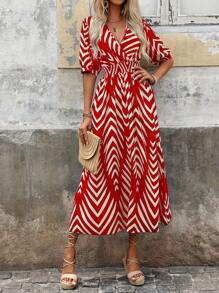 EMERY ROSE Ladies' Dress (Random Print), Summer Geometric Print Commute Dress Maxi Women Outfit - Red - View 3