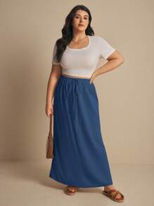 Elaquor Plus Size Solid Color Tied Casual Summer Skirt