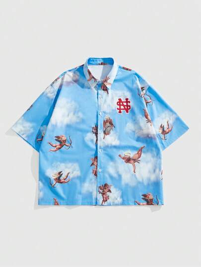 Street Life Camicia casual estiva da uomo con stampa di angeli