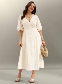 Flouryn 大码纯色商务休闲派对礼服，适合春季、夏季、晚会、浪漫、毕业典礼等场合 - 杏色 - 查看 3